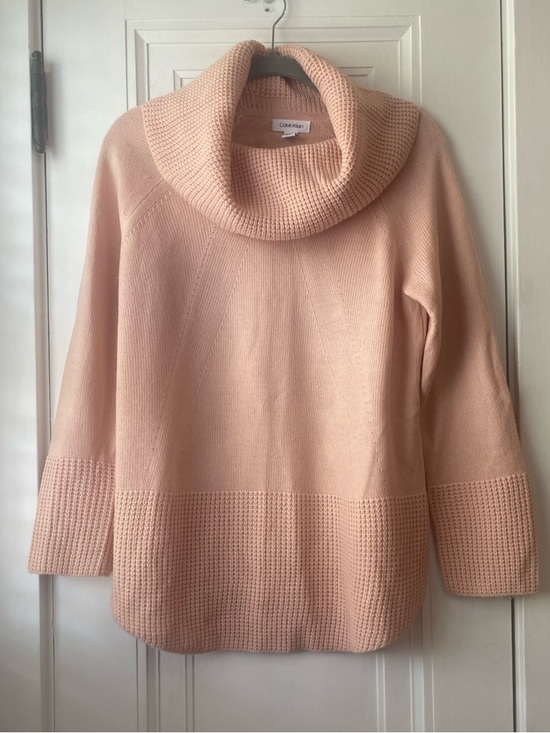 Calvin Klein Sweaters - Calvin Klein shell pink mixed knit cowl neck sweater M